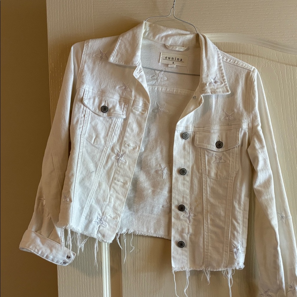 Eunina White Distressed Denim Jacket